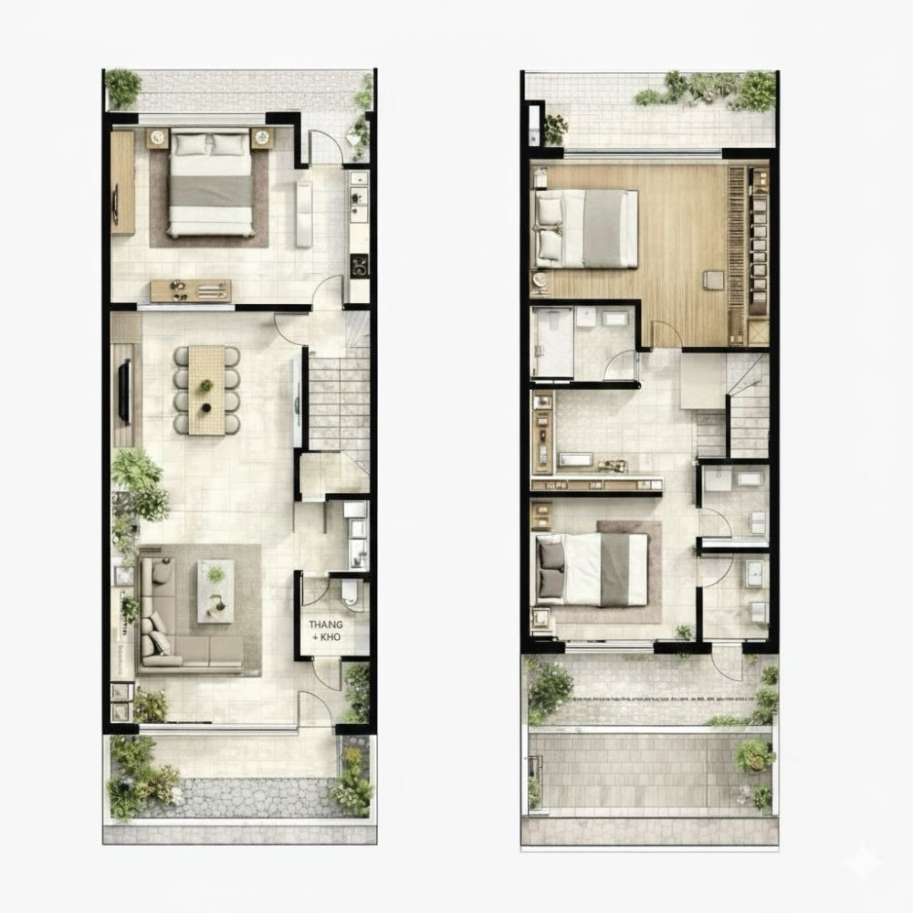 Bản phối cảnh tham khảo cho nh&agrave; 2 tầng mặt tiền 6m