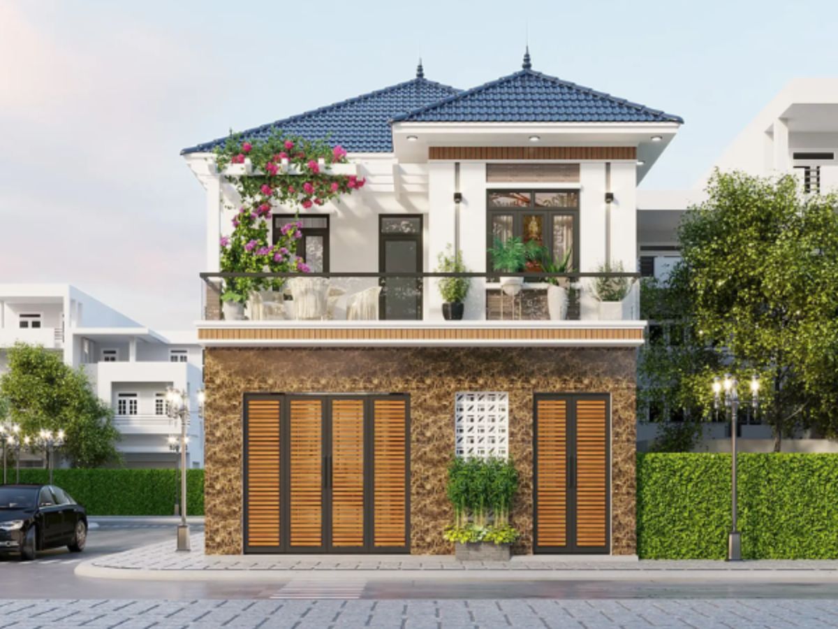 Mẫu nh&agrave; 2 tầng 8x12m m&aacute;i Nhật ở n&ocirc;ng th&ocirc;n