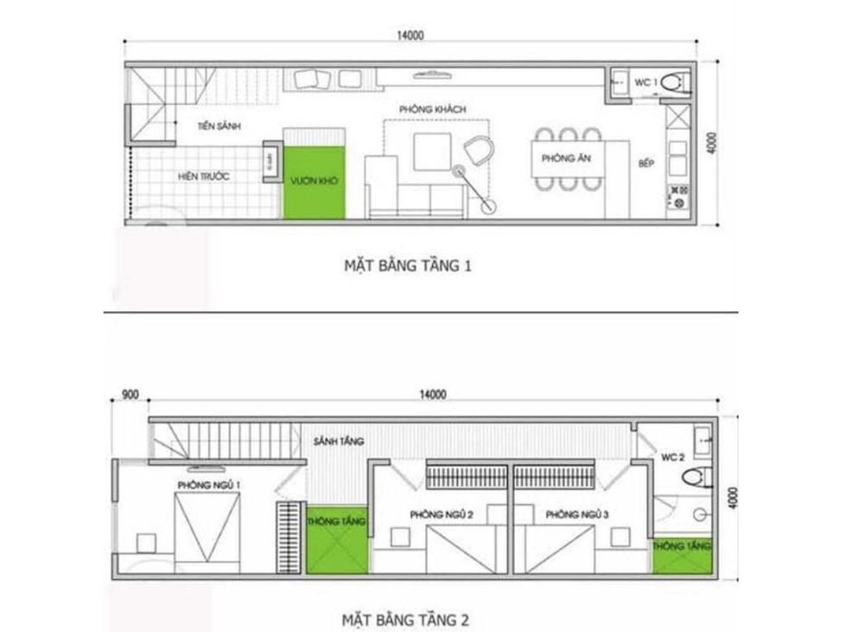 Bản vẽ mẫu nh&agrave; ống 2 tầng đẹp với đầy đủ c&ocirc;ng năng