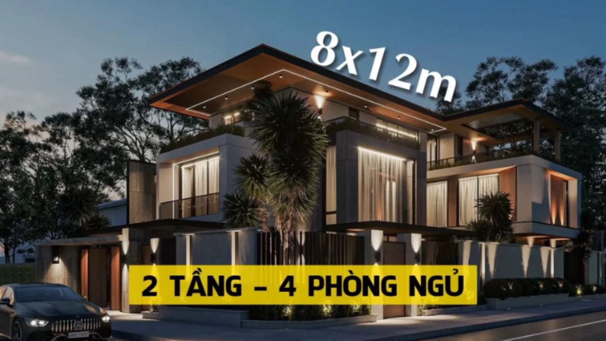 Mẫu nh&agrave; 2 tầng 4 ph&ograve;ng ngủ 8x12 hiện đại v&agrave; tiện nghi