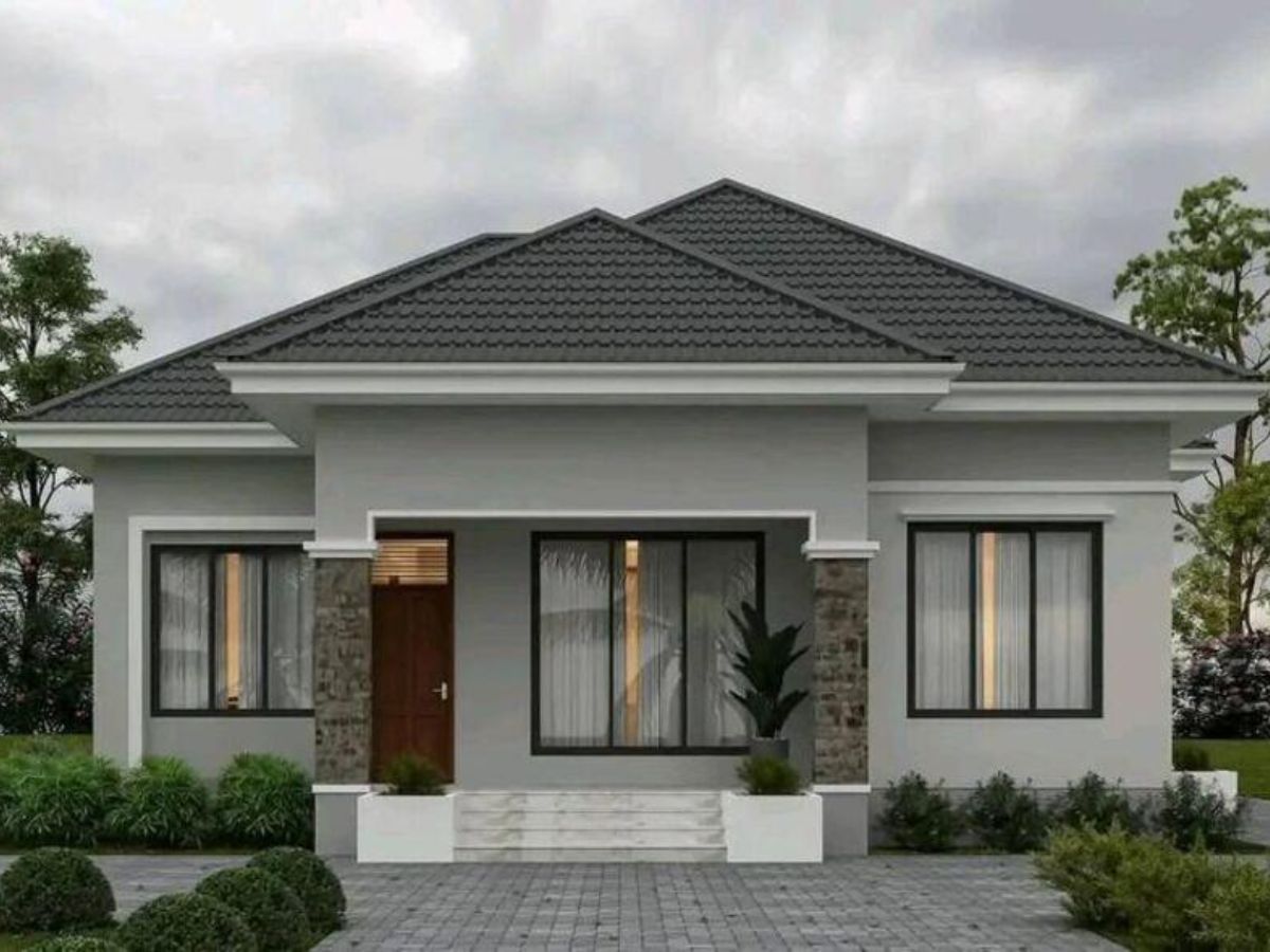 Nh&agrave; 3 gian c&aacute;ch t&acirc;n sở hữu c&aacute;c yếu tố hiện đại hơn như chất liệu b&ecirc; t&ocirc;ng, cửa k&iacute;nh lớn