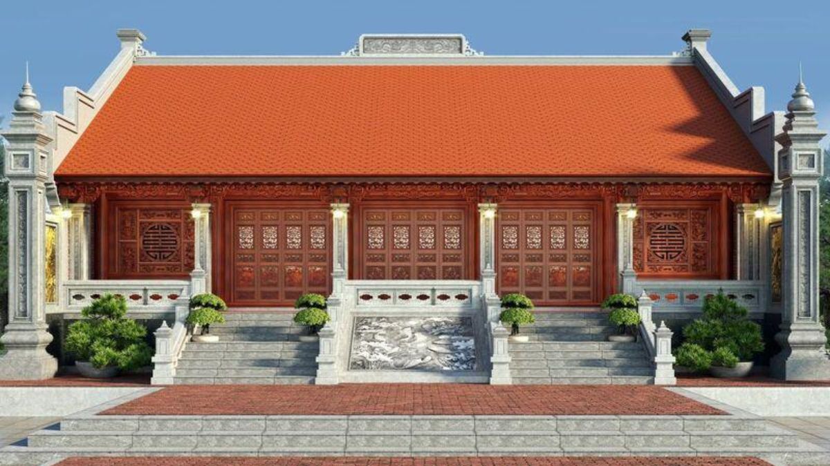 Mẫu thiết kế nh&agrave; 3 gian 2 ch&aacute;i truyền thống, trang nghi&ecirc;m với đường n&eacute;t kiến tr&uacute;c tinh xảo