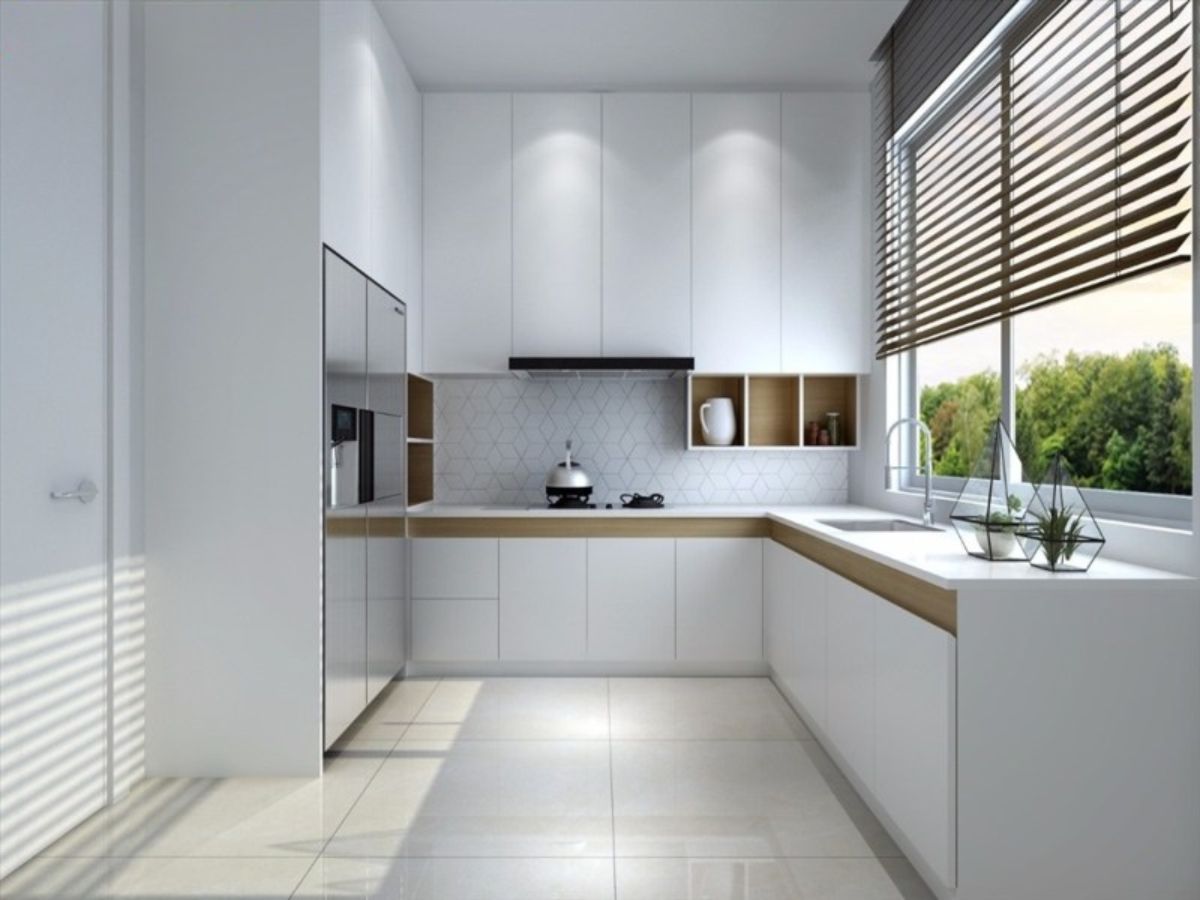 Mẫu nh&agrave; bếp n&ocirc;ng th&ocirc;n c&oacute; phong c&aacute;ch tối giản, thanh lịch