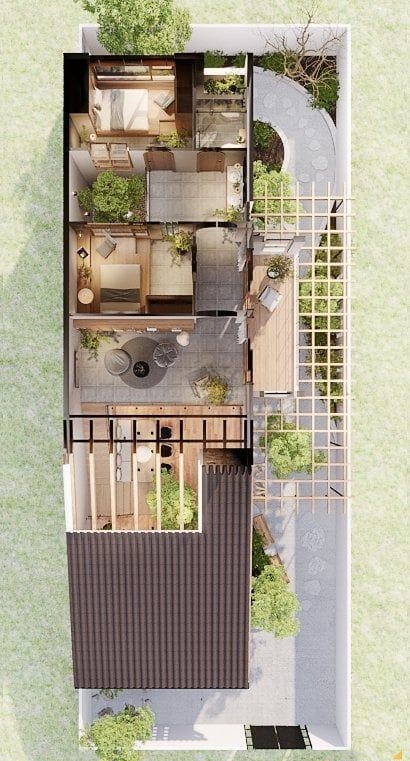 Bản vẽ bố tr&iacute; kh&ocirc;ng gian nh&agrave; cấp 4 5x20 m&aacute;i t&ocirc;n hợp l&yacute;, th&ocirc;ng tho&aacute;ng, đầy đủ tiện nghi