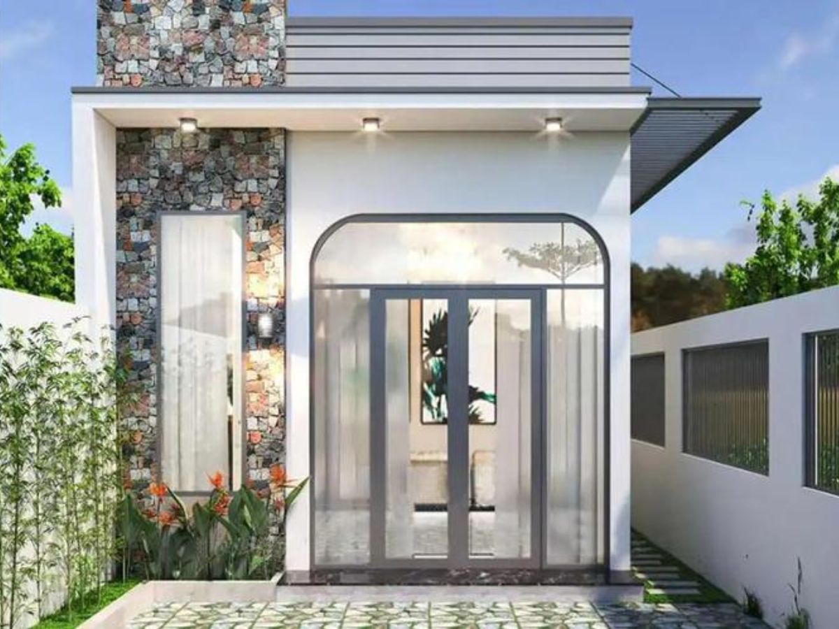 Mẫu nh&agrave; cấp 4 5x20 với cửa k&iacute;nh lớn gi&uacute;p nh&agrave; dễ đ&oacute;n &aacute;nh s&aacute;ng tự nhi&ecirc;n