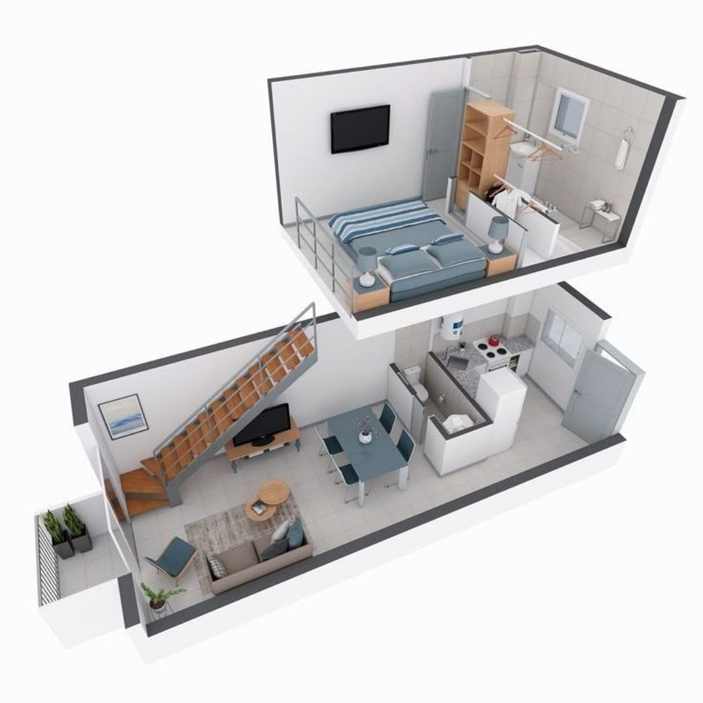 Mẫu nh&agrave; cấp 4 5x20 c&oacute; tầng lửng l&agrave;m ph&ograve;ng ngủ