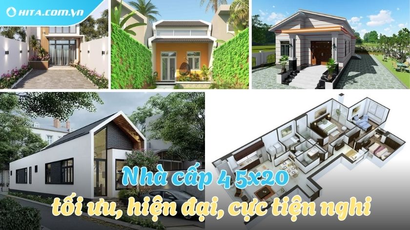Các mẫu nhà cấp 4 đẹp 5x20 chuẩn xu hướng hiện đại