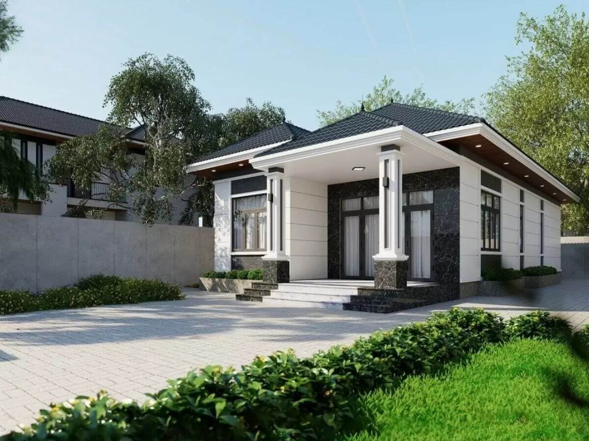 Nh&agrave; cấp 4 m&aacute;i Th&aacute;i kết hợp hi&ecirc;n trước nh&agrave; rộng hoặc s&acirc;n vườn vừa th&ocirc;ng tho&aacute;ng, vừa tiện nghi