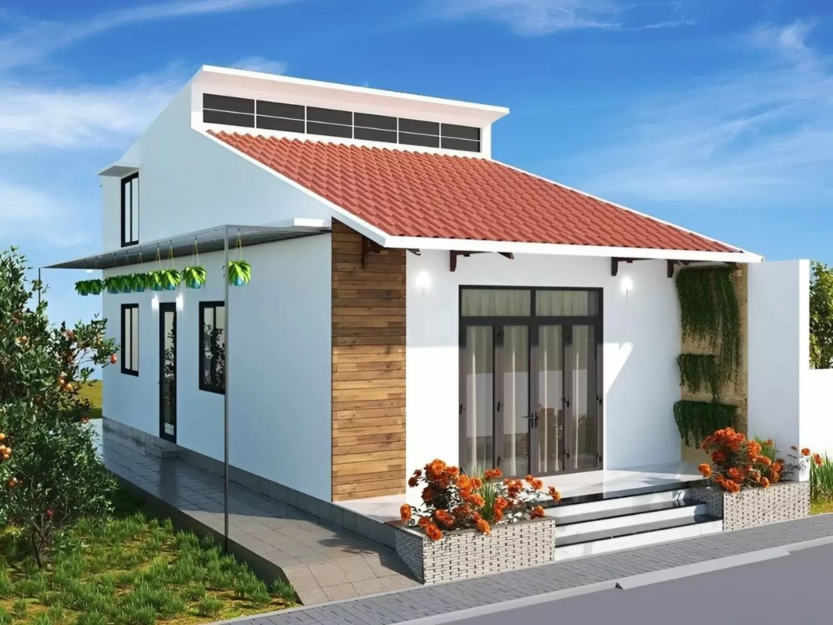 Mẫu nh&agrave; cấp 4 ở n&ocirc;ng th&ocirc;n sử dụng vật liệu b&ecirc; t&ocirc;ng chắc chắn kết hợp với m&aacute;i ng&oacute;i