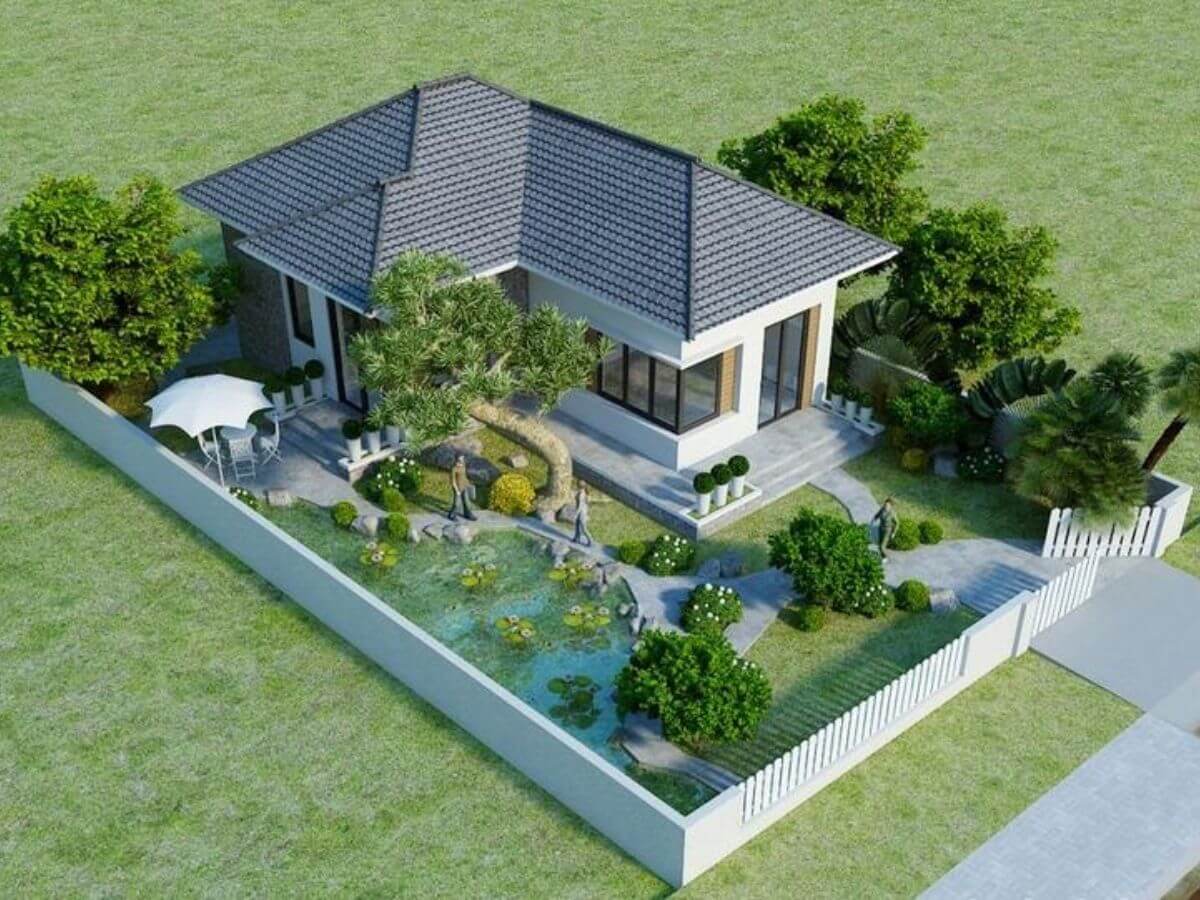 Mẫu nh&agrave; vườn cấp 4 đẹp, rộng r&atilde;i, h&ograve;a hợp với thi&ecirc;n nhi&ecirc;n