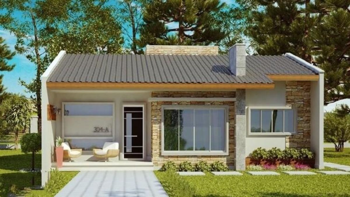 Mẫu nh&agrave; ngang cấp 4 n&ocirc;ng th&ocirc;n đẹp, tho&aacute;ng m&aacute;t với thiết kế s&acirc;n vườn trước nh&agrave;
