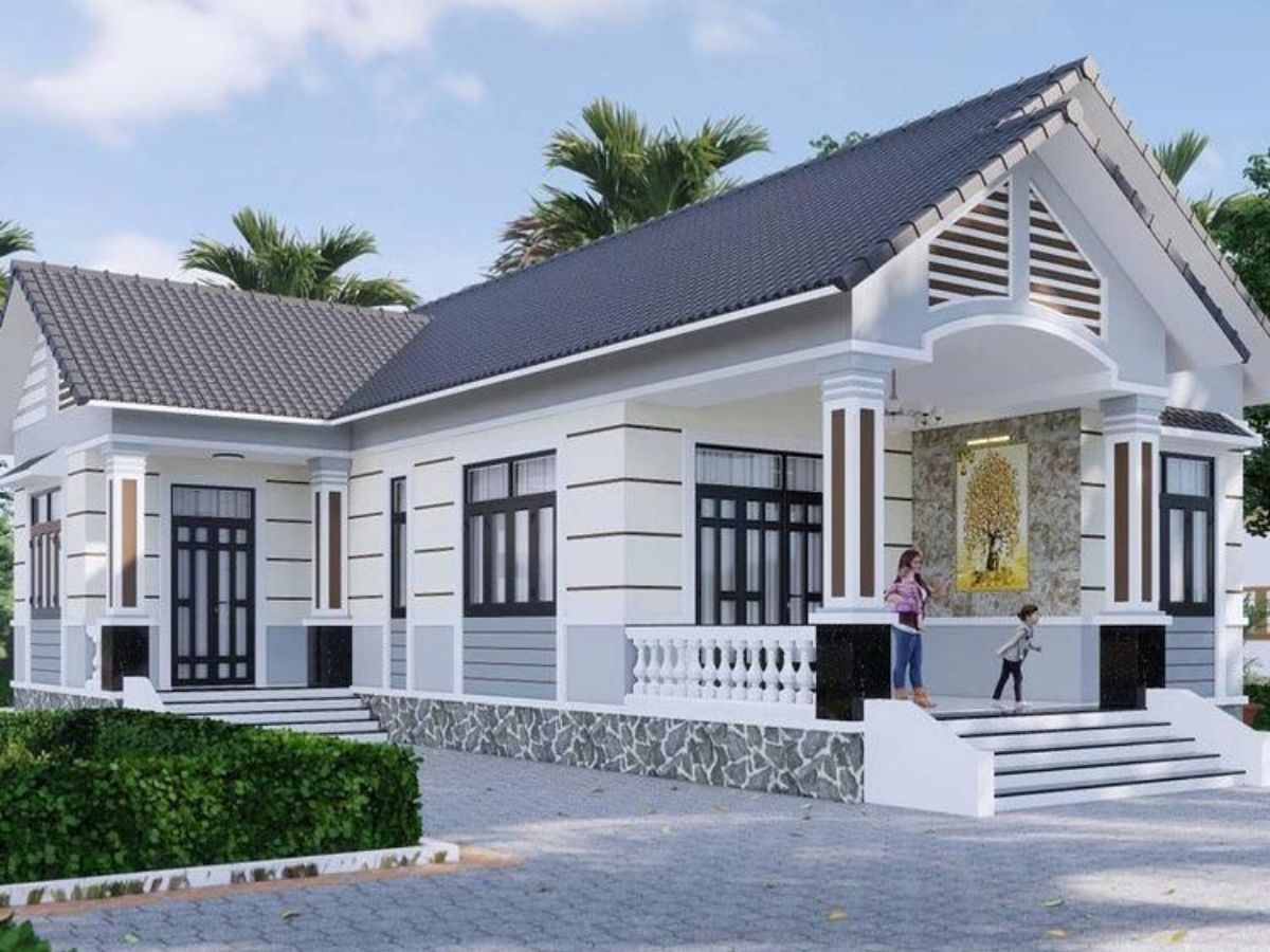 Nh&agrave; cấp 4 n&ocirc;ng th&ocirc;n đẹp c&oacute; thiết kế tho&aacute;ng m&aacute;t với nhiều cửa sổ v&agrave; khoảng th&ocirc;ng gi&oacute;