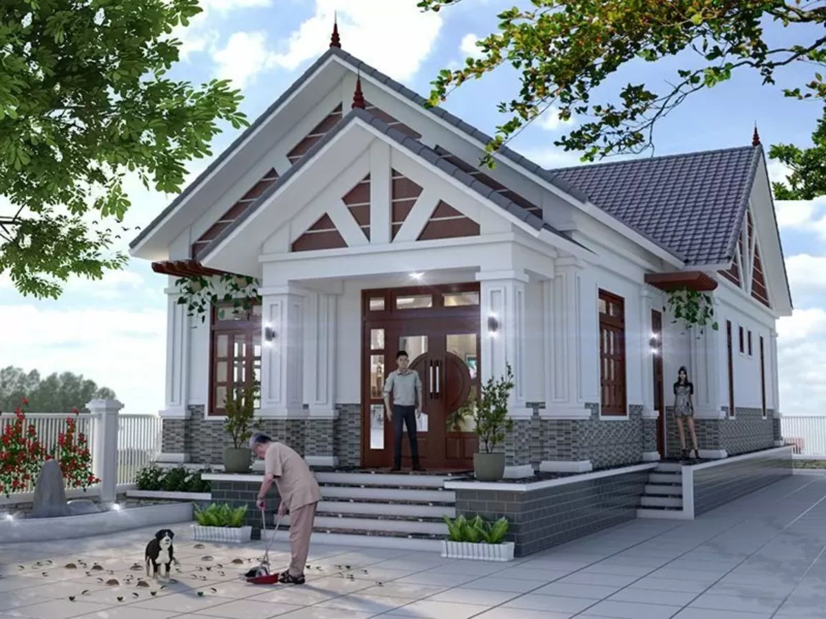 Mẫu nh&agrave; cấp 4 m&aacute;i Th&aacute;i ở n&ocirc;ng th&ocirc;n kết hợp khoảng s&acirc;n rộng r&atilde;i, tho&aacute;ng m&aacute;t