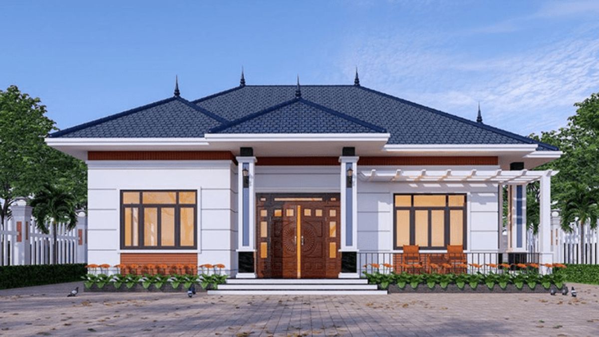 Mẫu nh&agrave; cấp 4 m&aacute;i Nhật rộng r&atilde;i ở n&ocirc;ng th&ocirc;n với tổng thể c&acirc;n đối, h&agrave;i h&ograve;a