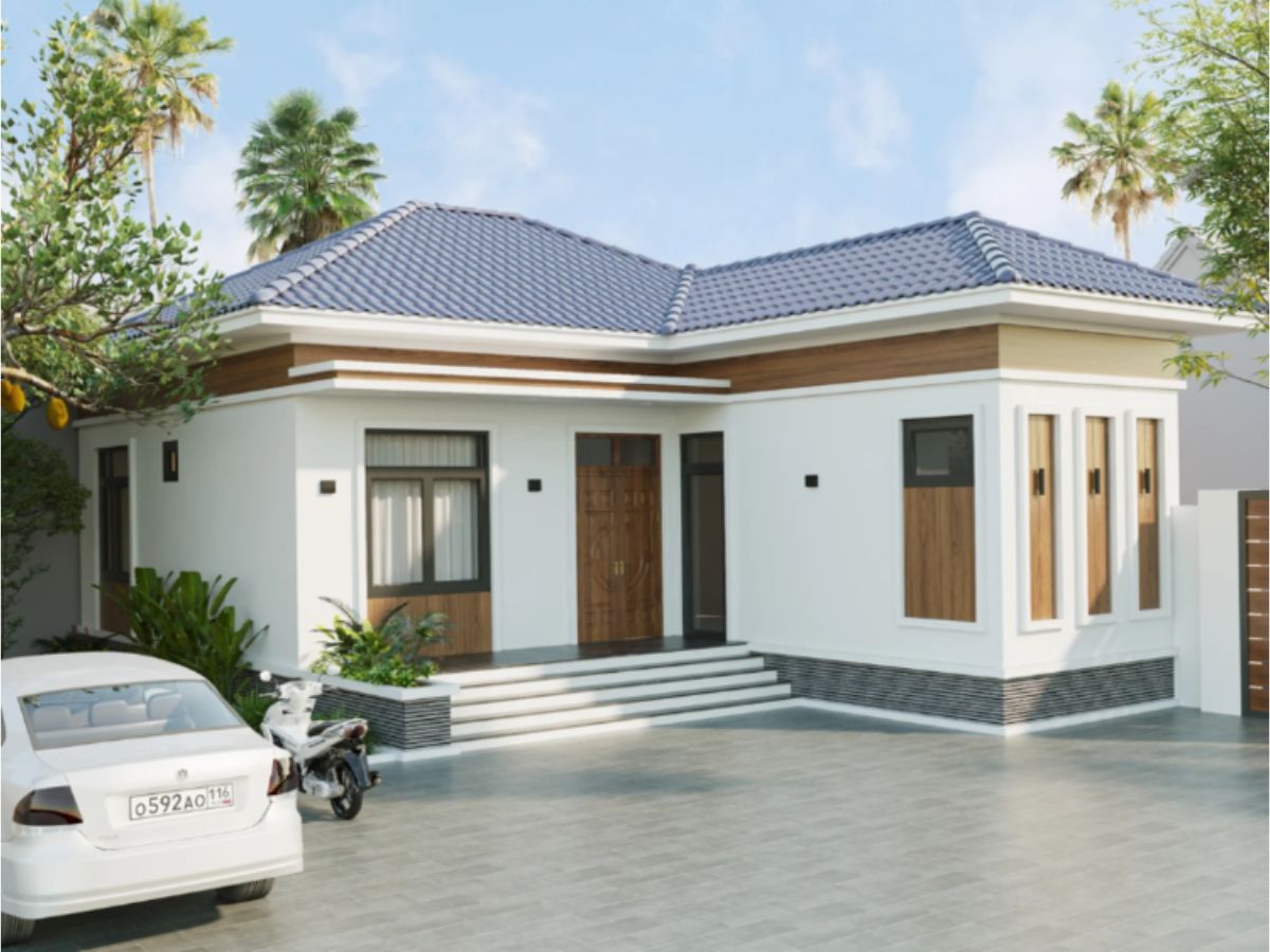 Nh&agrave; cấp 4 chữ L m&aacute;i Nhật sử dụng t&ocirc;ng chủ đạo m&agrave;u trắng thanh tho&aacute;t