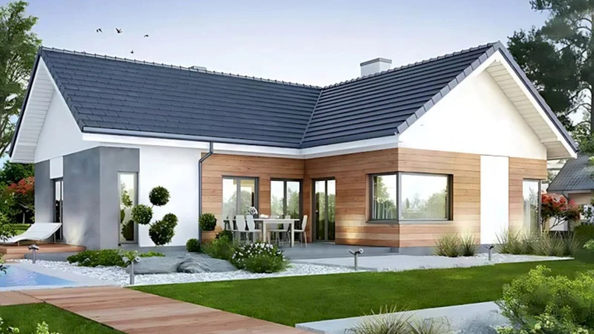 Nh&agrave; chữ L cấp 4 n&ocirc;ng th&ocirc;n c&oacute; s&acirc;n vườn v&agrave; khu vực sinh hoạt ngo&agrave;i trời thư gi&atilde;n