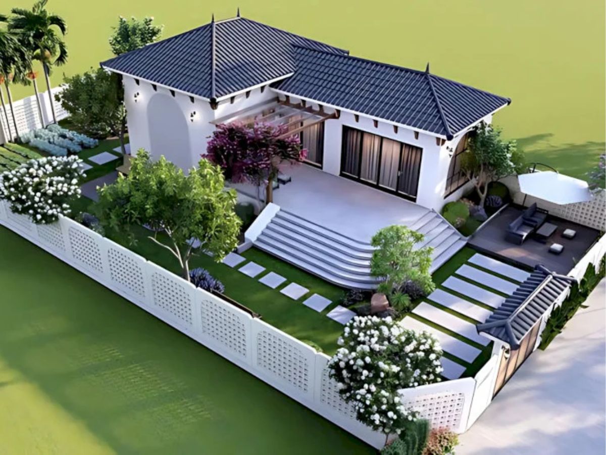 Mẫu nh&agrave; cấp 4 chữ L n&ocirc;ng th&ocirc;n