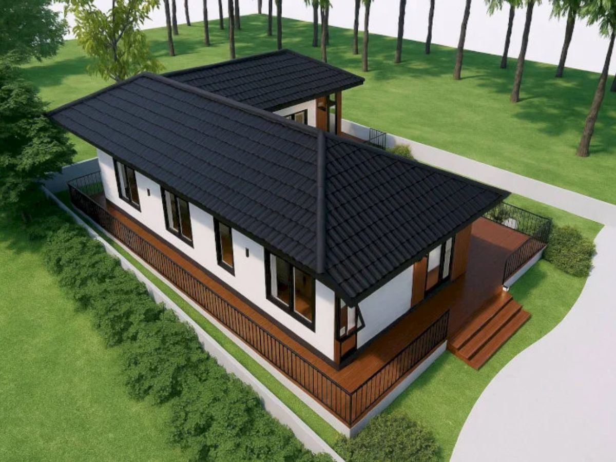 Mẫu nh&agrave; cấp 4 chữ L sở hữu thiết kế gấp kh&uacute;c độc đ&aacute;o, vừa bắt mắt vừa tối ưu kh&ocirc;ng gian