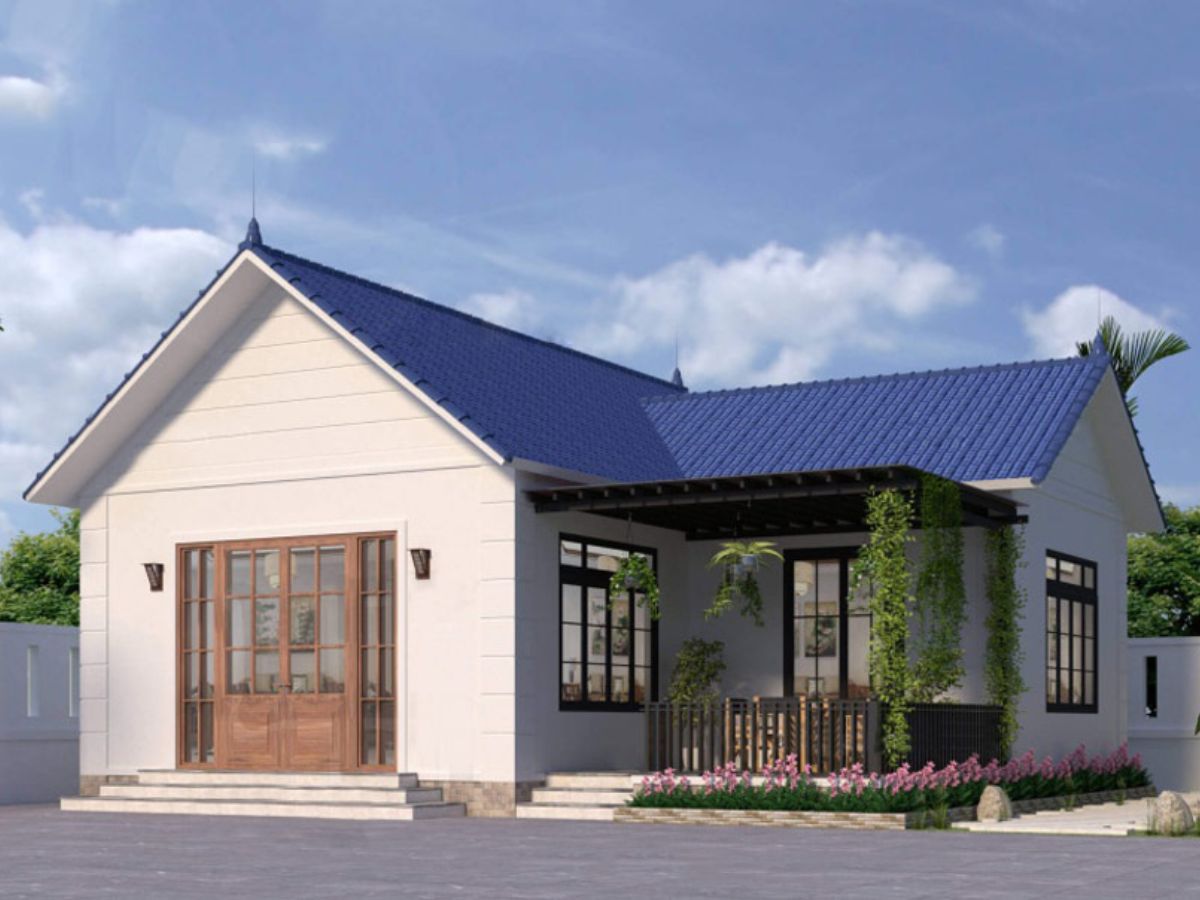 Mẫu nh&agrave; cấp 4 chữ L 2 ph&ograve;ng ngủ