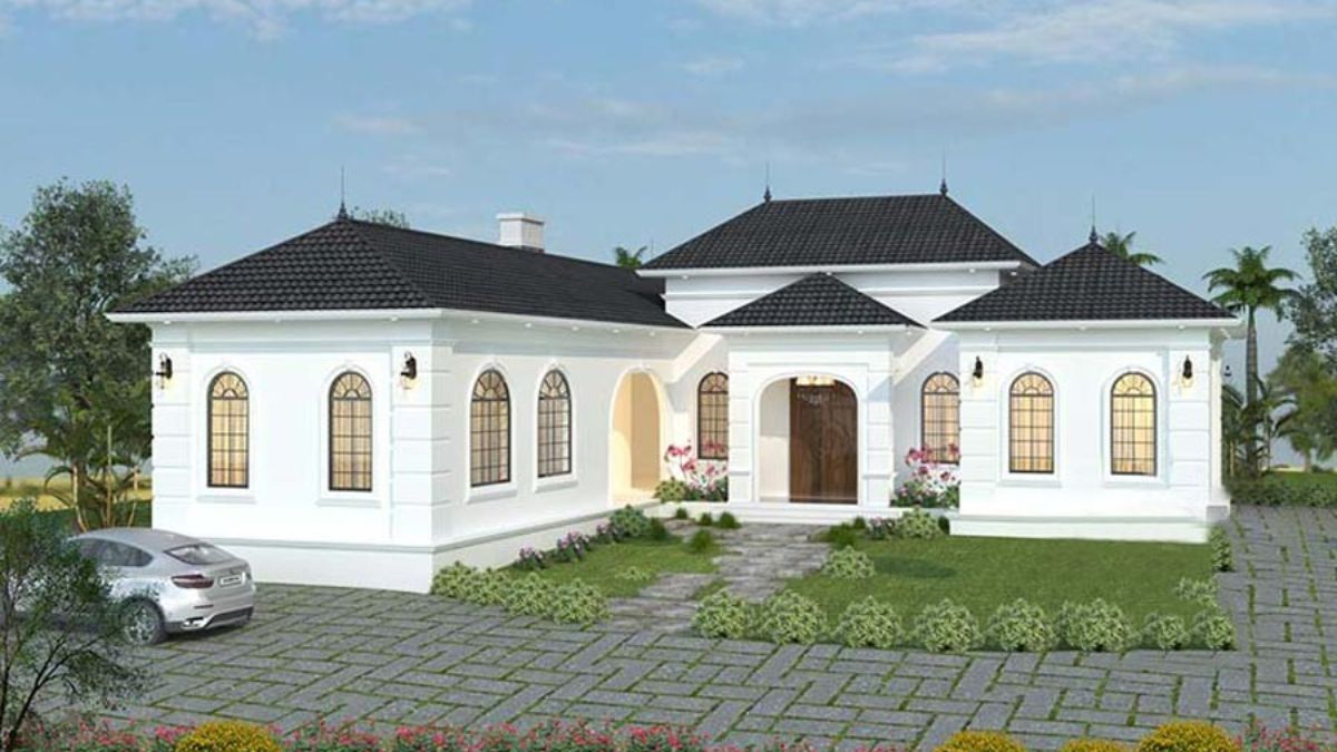 Mẫu nh&agrave; cấp 4 chữ L t&acirc;n cổ điển