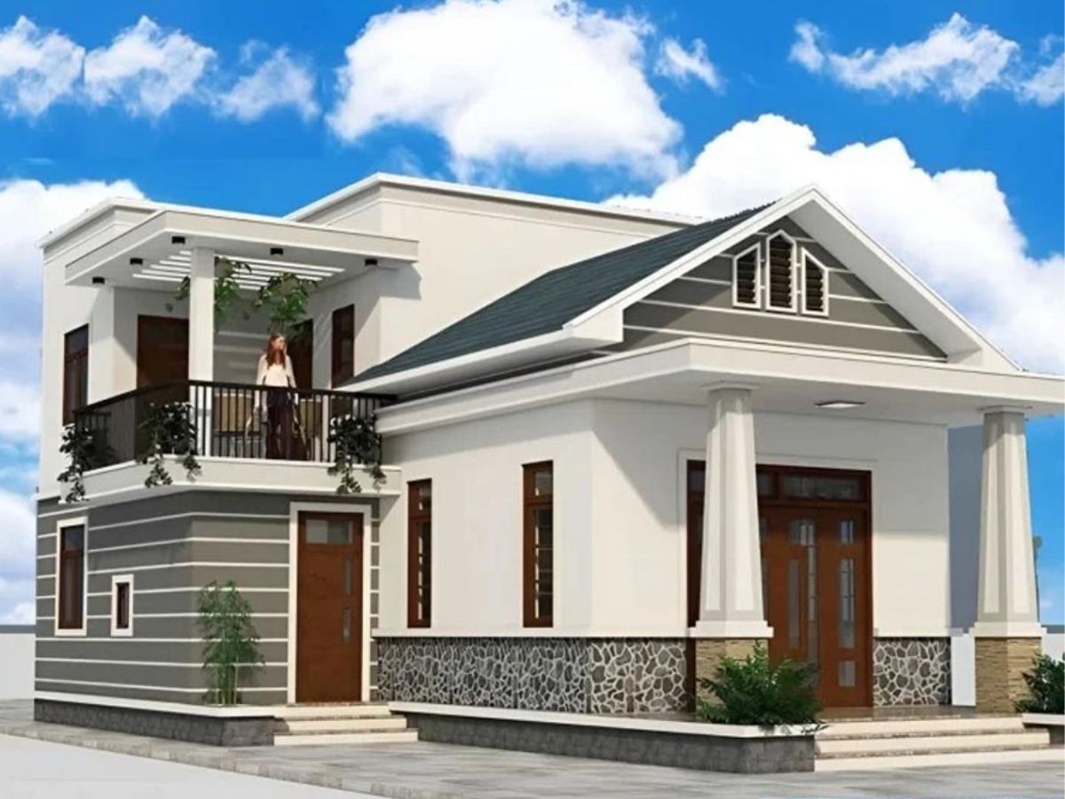 Mẫu nh&agrave; cấp 4 chữ L c&oacute; g&aacute;c lửng