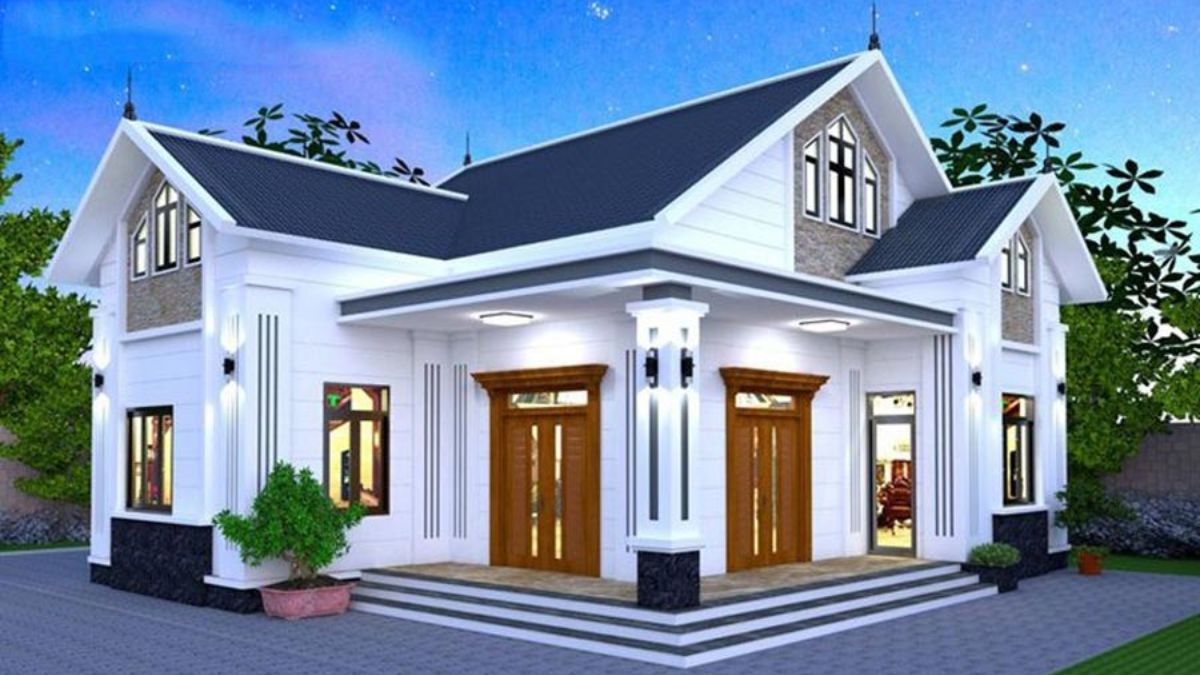 Mẫu nh&agrave; cấp 4 m&aacute;i t&ocirc;n chữ L