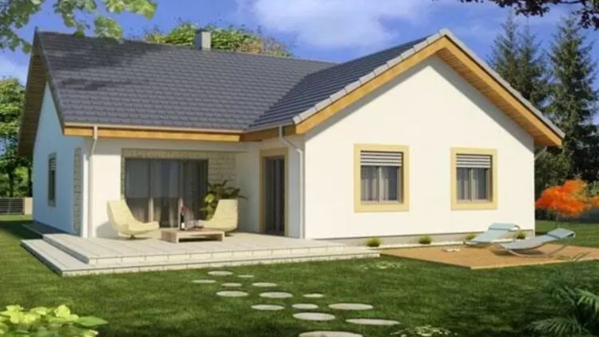 Mẫu nh&agrave; cấp 4 n&ocirc;ng th&ocirc;n chữ L m&aacute;i t&ocirc;n giả ng&oacute;i đẹp, hiện đại