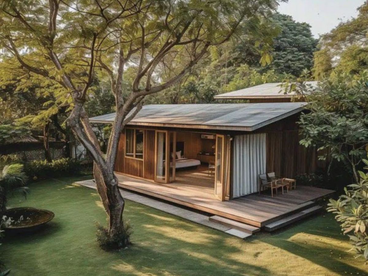 Kh&ocirc;ng gian b&ecirc;n trong nh&agrave; gỗ nhỏ thường được bố tr&iacute; mở