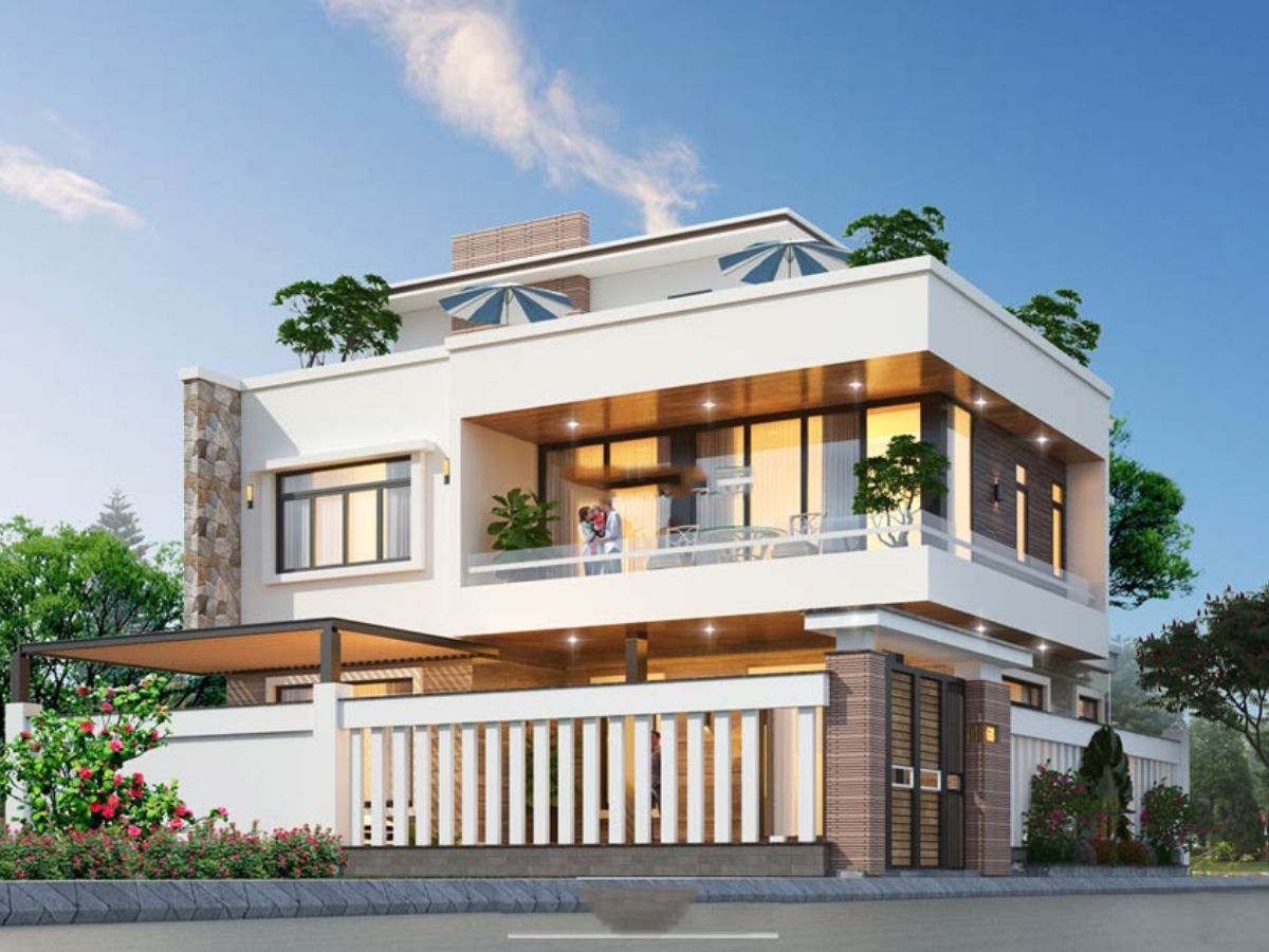 Tận dụng phần m&aacute;i bằng của nh&agrave; k&iacute;nh 2 tầng để l&agrave;m khu vực thư gi&atilde;n ngo&agrave;i trời cho gia đ&igrave;nh