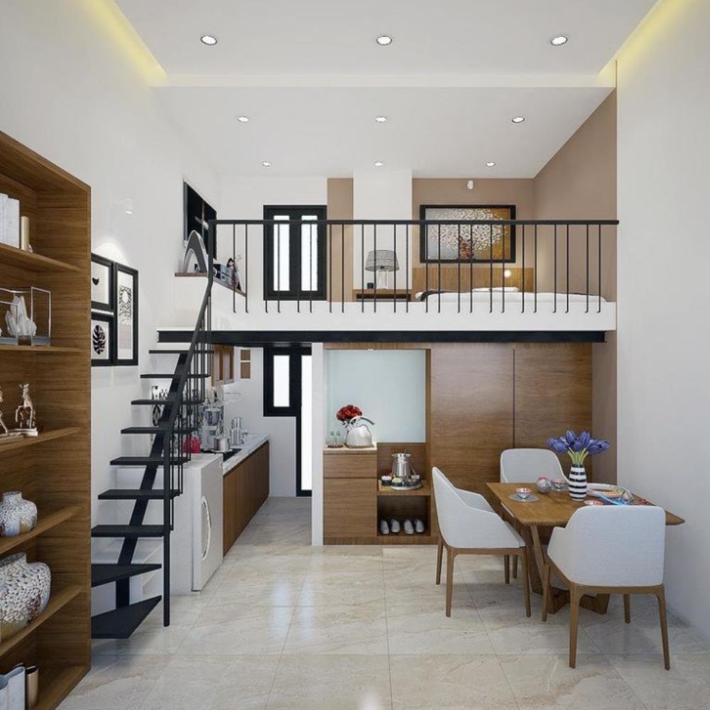 Tận dụng g&aacute;c lửng l&agrave;m ph&ograve;ng ngủ gi&uacute;p nh&agrave; mặt tiền 4m d&agrave;i 18m th&ocirc;ng tho&aacute;ng, rộng r&atilde;i hơn