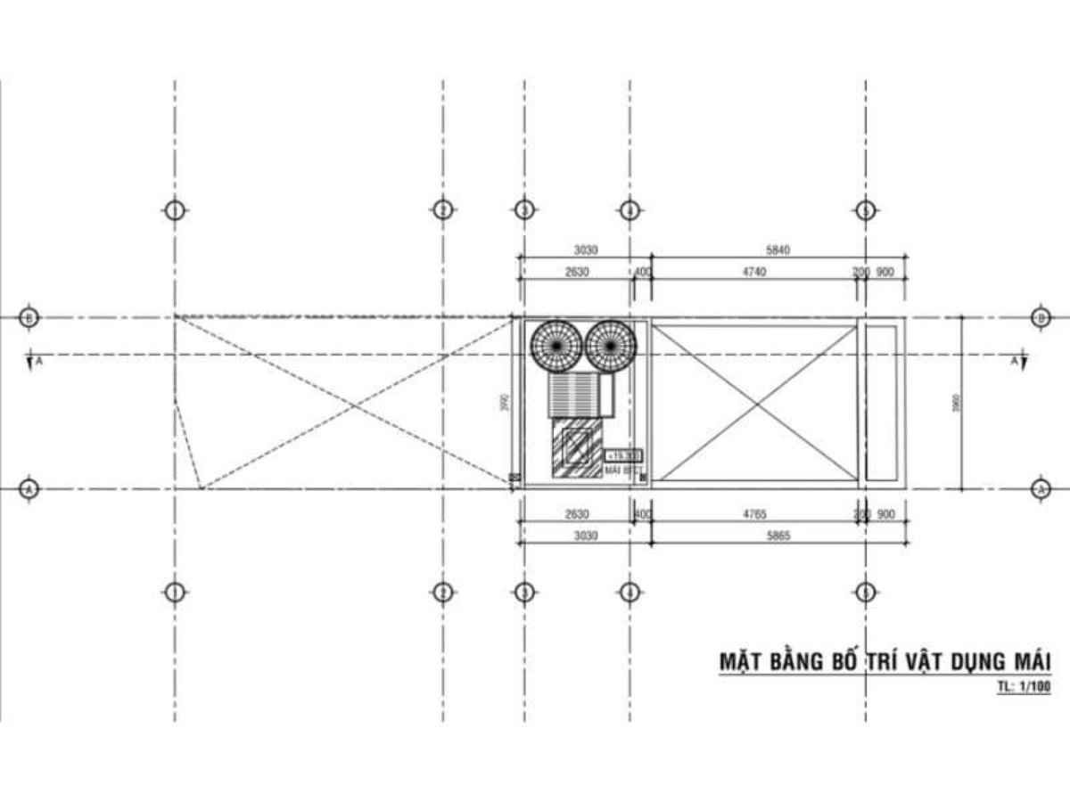 Mặt bằng phần m&aacute;i của mẫu nh&agrave; 4x18m