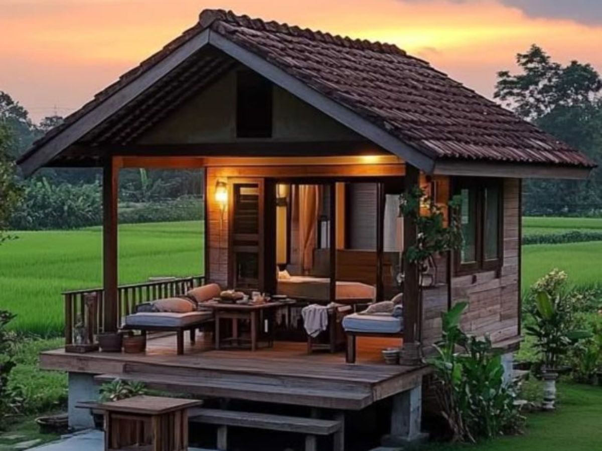 Mẫu nh&agrave; s&agrave;n nhỏ đẹp được bố tr&iacute; gọn g&agrave;ng với view s&acirc;n vườn cực thư gi&atilde;n