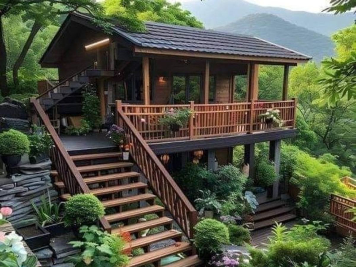 &hellip;hoặc một căn nh&agrave; s&agrave;n bằng gỗ kiểu truyền thống kết hợp s&acirc;n vườn xanh thanh m&aacute;t