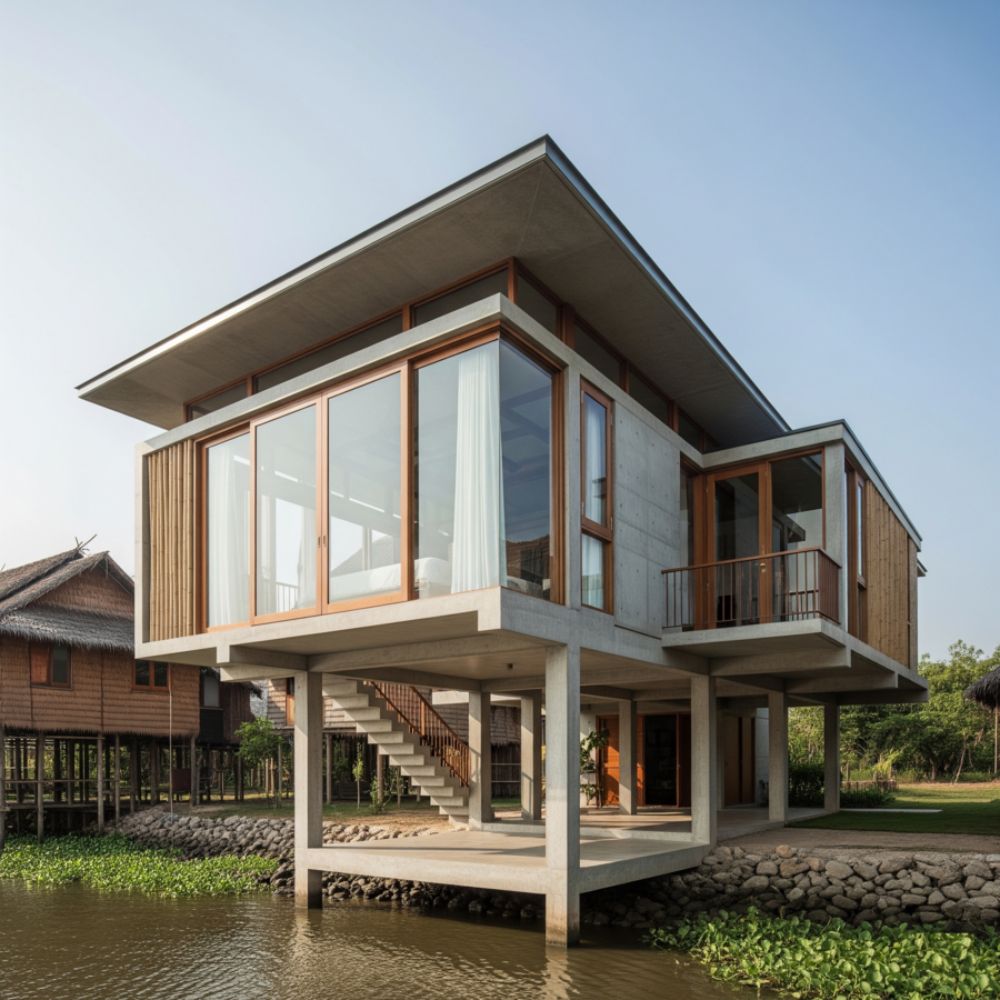 Mẫu nh&agrave; s&agrave;n b&ecirc; t&ocirc;ng kết hợp hệ cửa k&iacute;nh lớn dễ &ldquo;đ&oacute;n&rdquo; &aacute;nh s&aacute;ng tự nhi&ecirc;n, tạo kh&ocirc;ng gian s&aacute;ng sủa, tho&aacute;ng đ&atilde;ng