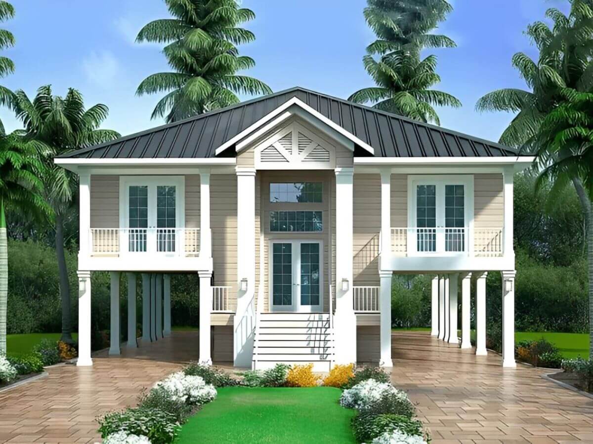 Nh&agrave; s&agrave;n b&ecirc; t&ocirc;ng 3 gian c&oacute; thiết kế vững ch&atilde;i, dễ bố tr&iacute; kh&ocirc;ng gian