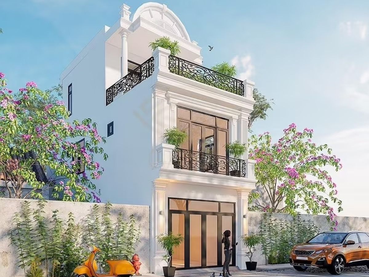 Nh&agrave; phố t&acirc;n cổ điển đẹp với tone trắng nhẹ nh&agrave;ng, thanh lịch