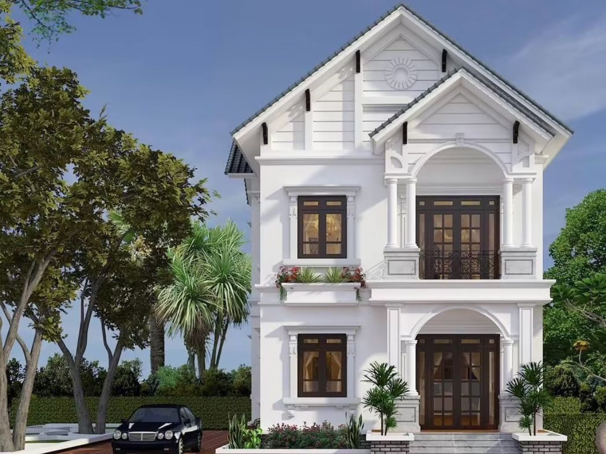 Nh&agrave; t&acirc;n cổ điển m&aacute;i Th&aacute;i giật cấp kết hợp m&agrave;u sơn s&aacute;ng tinh tế, nhẹ nh&agrave;ng