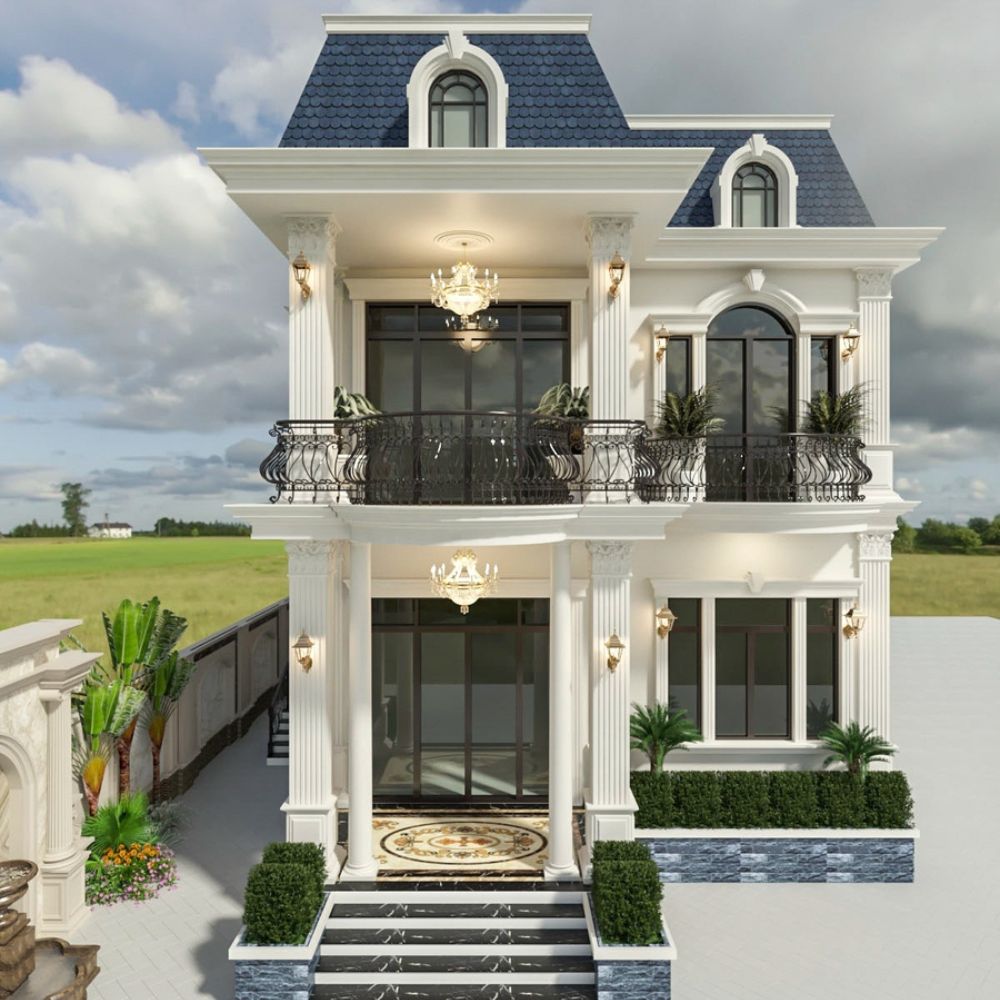 Mẫu nh&agrave; t&acirc;n cổ điển m&aacute;i Mansard 1