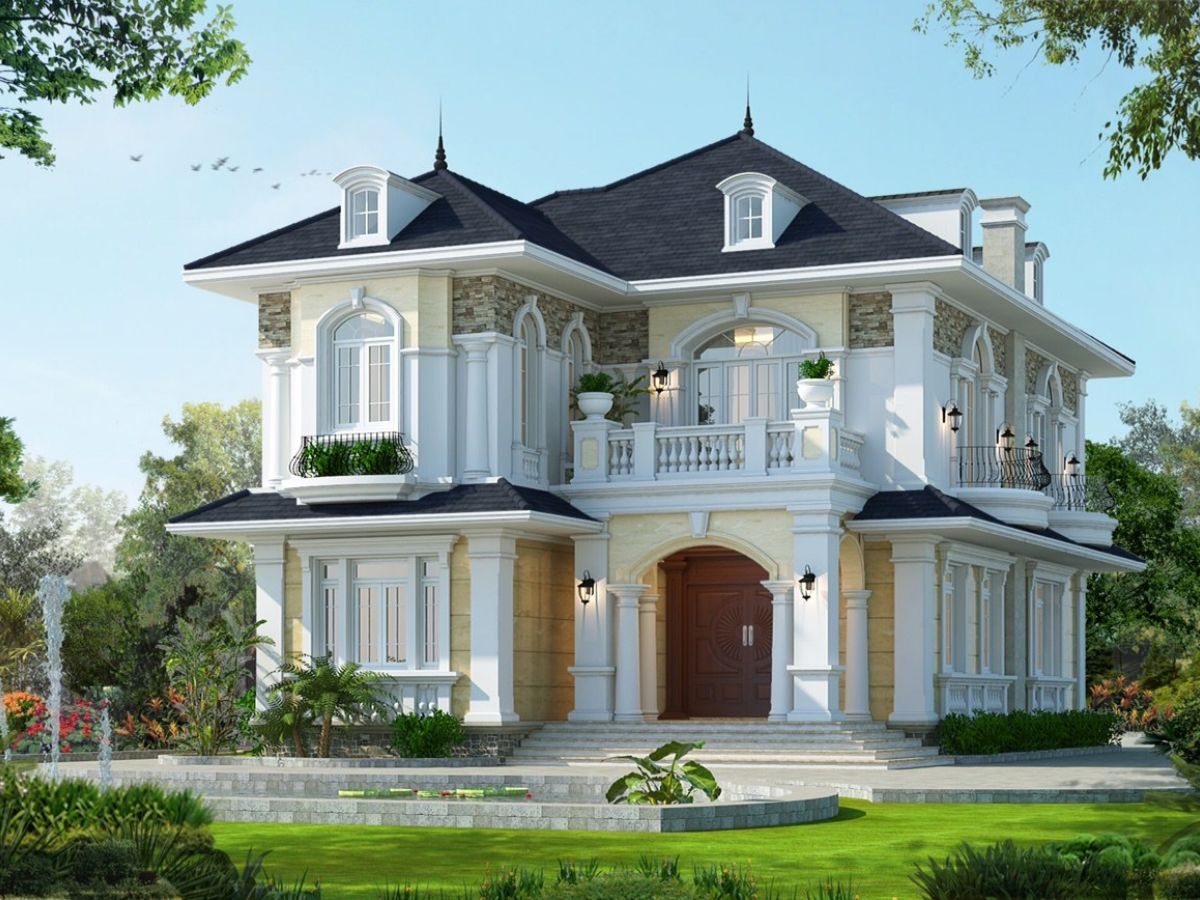 Thiết kế nh&agrave; t&acirc;n cổ điển c&oacute; s&acirc;n vườn tho&aacute;ng m&aacute;t