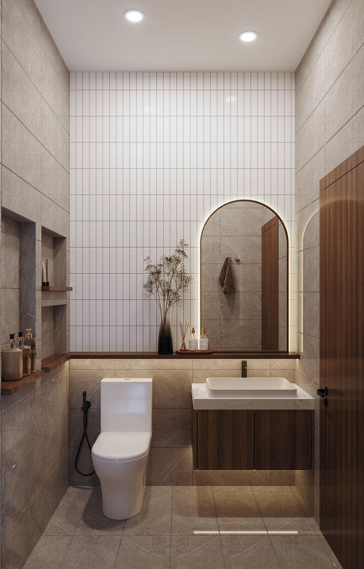 mẫu nhà wc nhỏ đẹp vẫn sang trọng nhờ chiếu sáng đẹp