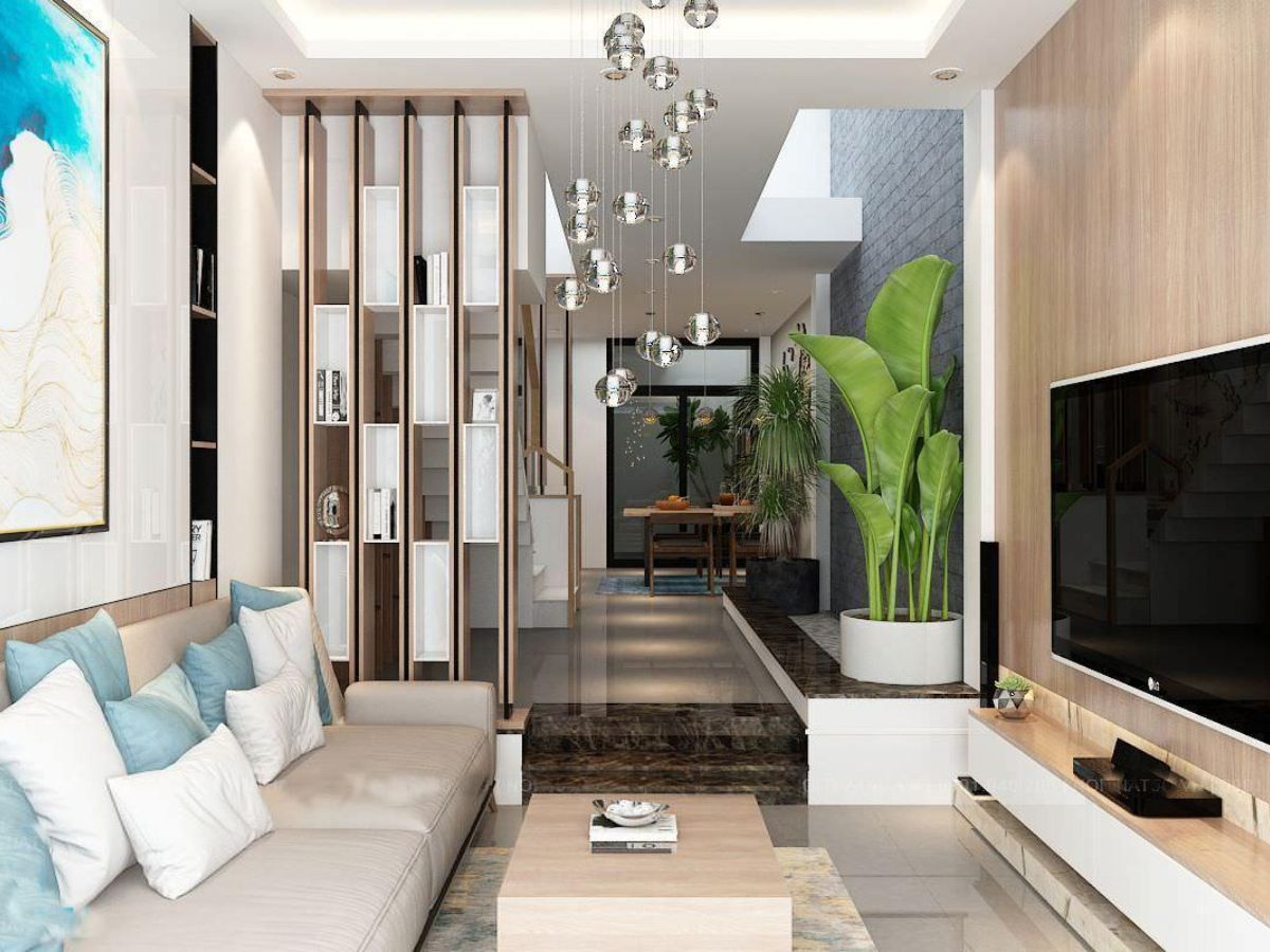 Mẫu ph&ograve;ng kh&aacute;ch nh&agrave; ống đẹp với nội thất hiện đại v&agrave; tiện nghi