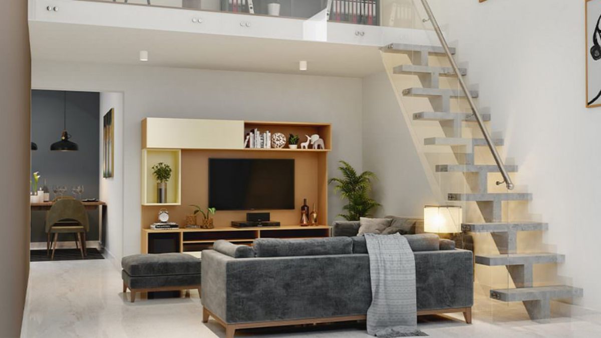 Mẫu ph&ograve;ng kh&aacute;ch nh&agrave; ống đẹp 5m2 được bố tr&iacute; gọn g&agrave;ng, tối giản