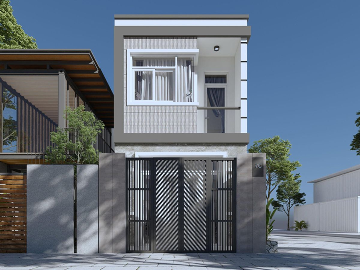 Mẫu sơn nh&agrave; m&agrave;u ghi x&aacute;m phối với m&agrave;u trắng th&ecirc;m phần thanh lịch, gọn g&agrave;ng