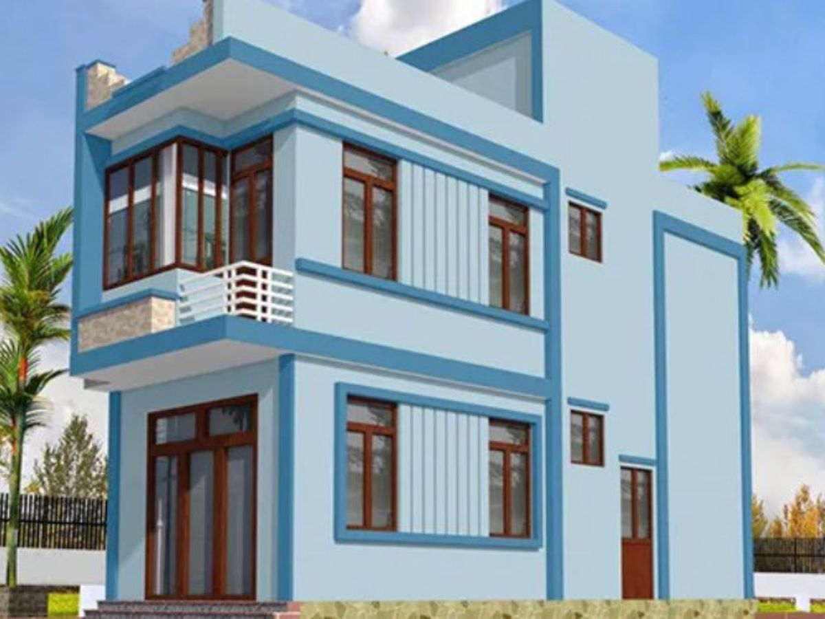 Mẫu sơn mặt tiền nh&agrave; đẹp m&agrave;u xanh dương 2