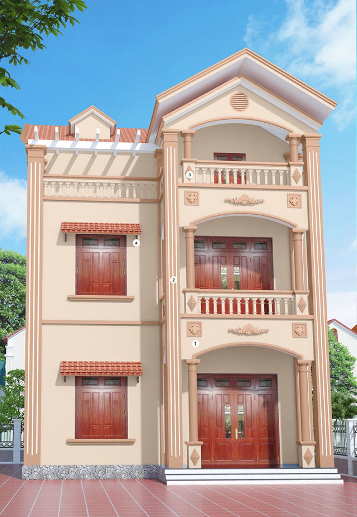 Mẫu sơn nh&agrave; ho&agrave;i cổ với t&ocirc;ng kem &ndash; n&acirc;u 1