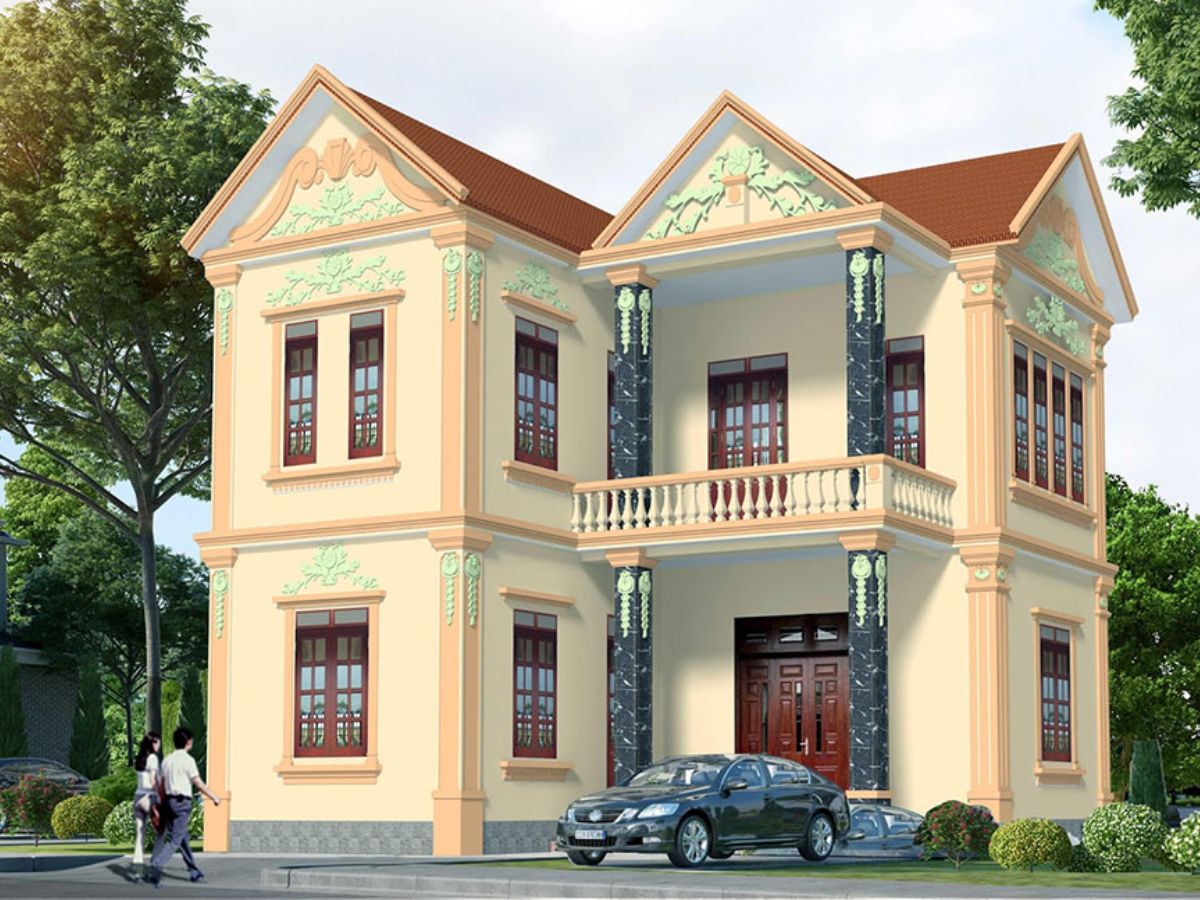 Mẫu sơn nh&agrave; ho&agrave;i cổ với t&ocirc;ng kem &ndash; n&acirc;u 2