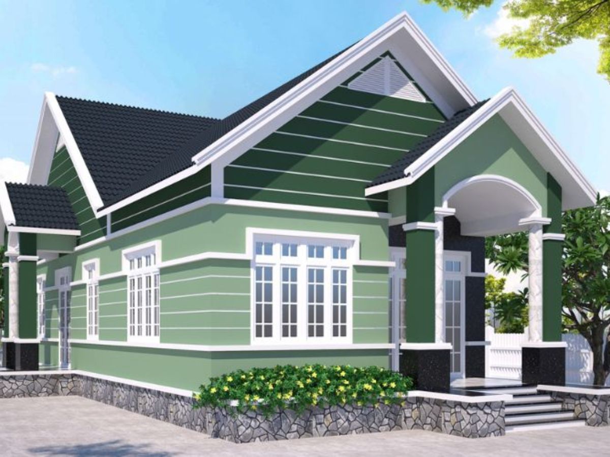 Mẫu sơn nh&agrave; m&agrave;u xanh l&aacute; &ndash; trắng ấn tượng 2