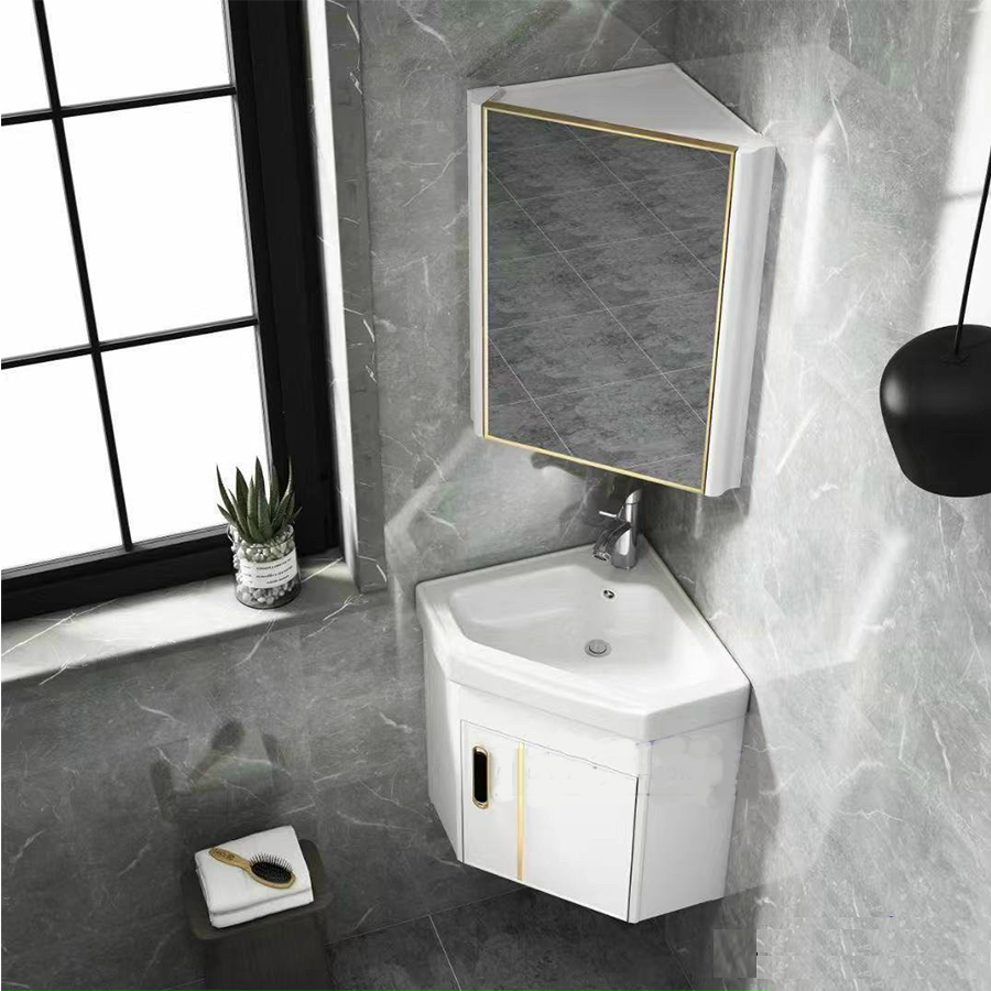 Mẫu tủ lavabo đặt góc màu trắng tinh tế và thanh lịch 