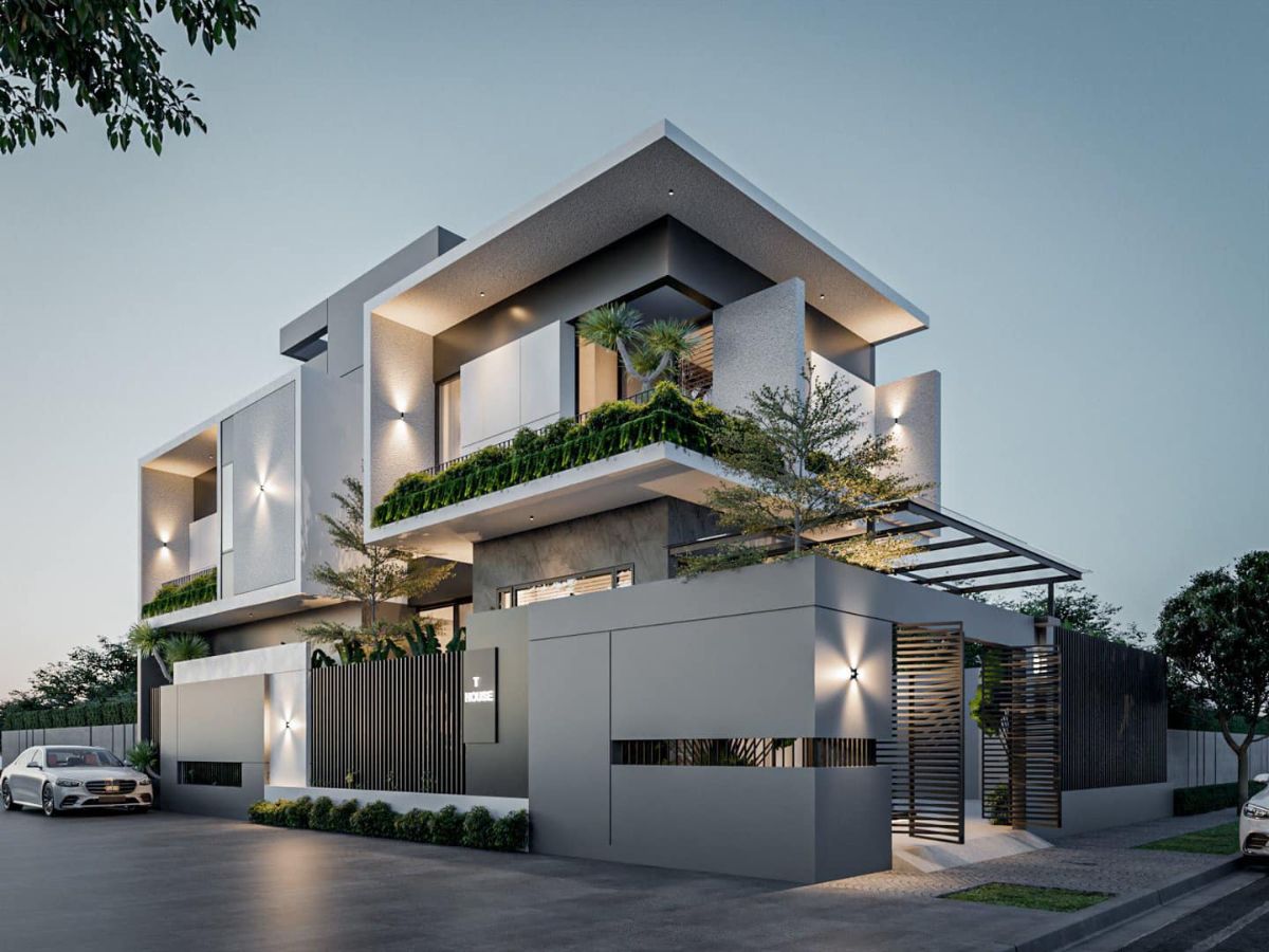Căn villa sang trọng với đường n&eacute;t vu&ocirc;ng vức v&agrave; gam m&agrave;u trung t&iacute;nh chủ đạo