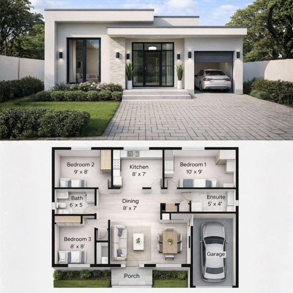 Gợi &yacute; bố tr&iacute; kh&ocirc;ng gian cho nh&agrave; villa 1 tầng hiện đại